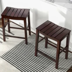 Kirkland's Home Red Mahogany Saddle Seat Counter Stools, Set Of 2- Bar Stools & Counter Height Stools