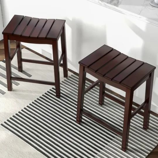 Kirkland's Home Red Mahogany Saddle Seat Counter Stools, Set Of 2- Bar Stools & Counter Height Stools