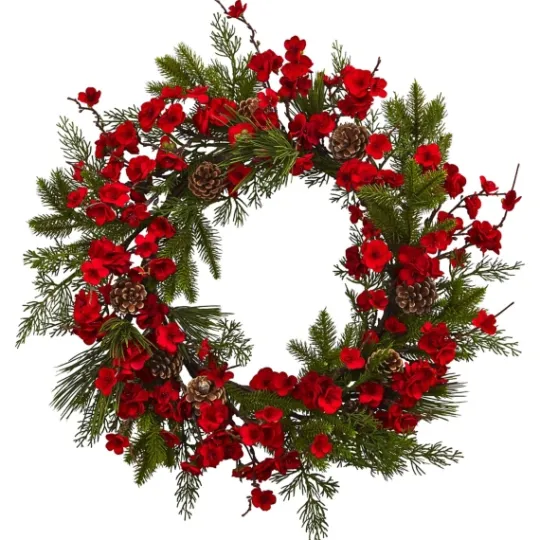 Kirkland's Home Red Plum Blossom Pinecone Wreath, 24 In.- Wreaths
