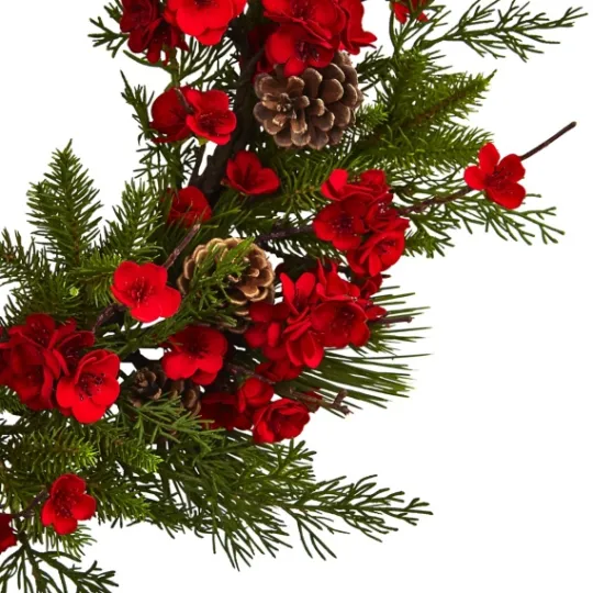 Kirkland's Home Red Plum Blossom Pinecone Wreath, 24 In.- Wreaths