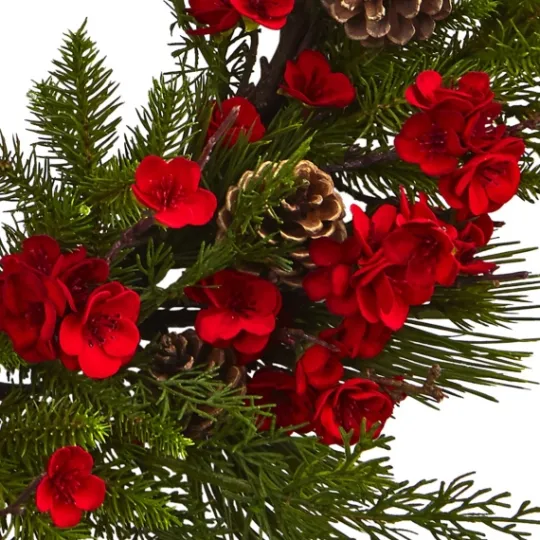 Kirkland's Home Red Plum Blossom Pinecone Wreath, 24 In.- Wreaths