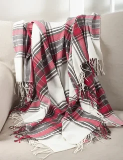 Kirkland's Home Red Simple Plaid Throw With Tassels- Blankets & Throws