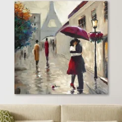 Kirkland's Home Red Umbrella Couple Giclee Canvas Art Print- Canvas Art