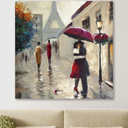 Kirkland's Home Red Umbrella Couple Giclee Canvas Art Print- Canvas Art