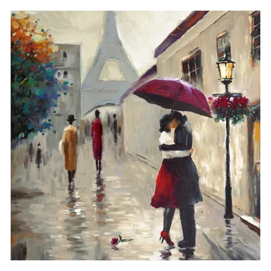 Kirkland's Home Red Umbrella Couple Giclee Canvas Art Print- Canvas Art