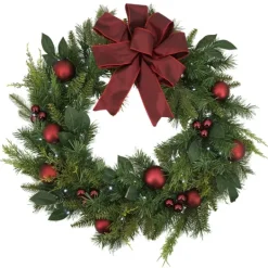 Kirkland's Home Red Velvet Ribbon And Ornaments Pre-Lit Wreath- Wreaths