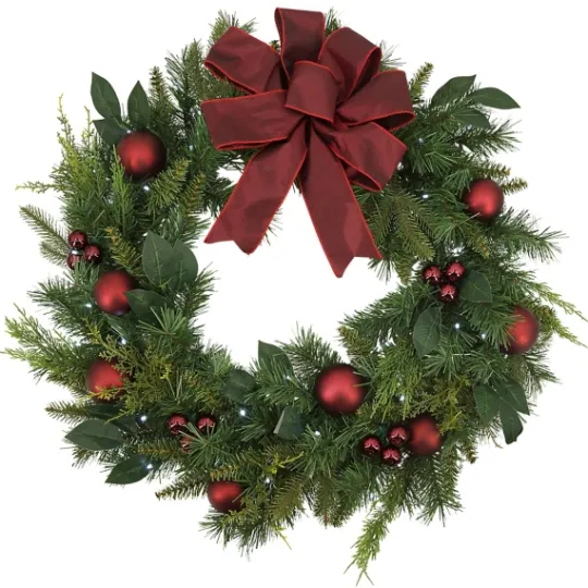Kirkland's Home Red Velvet Ribbon And Ornaments Pre-Lit Wreath- Wreaths