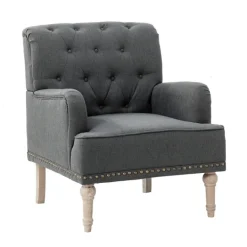 Kirkland's Home Reginald Charcoal Button Tufted Armchair- Accent Chairs