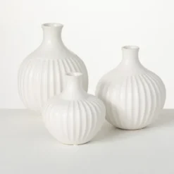 Kirkland's Home Ribbed Ceramic Bottle Vases, Set Of 3- Vases