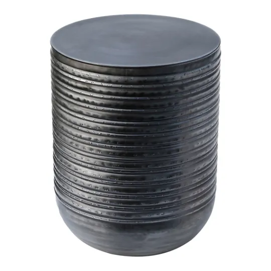 Kirkland's Home Ribbed Gun Metal Black Drum Accent Table- Accent & End Tables