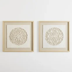 Kirkland's Home Rice Paper & Natural Linen Flower Wall Plaque- Wall Plaques