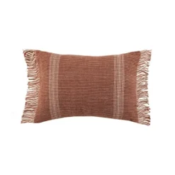 Kirkland's Home Roberta Rust Stripes Fringe Lumbar Pillow- Pillows