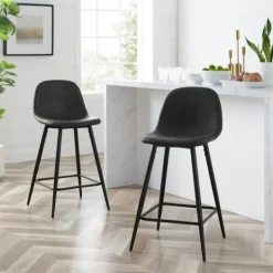 Kirkland's Home Rorke Vegan Leather Counter Stools, Set Of 2- Bar Stools & Counter Height Stools