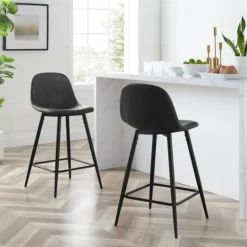 Kirkland's Home Rorke Vegan Leather Counter Stools, Set Of 2- Bar Stools & Counter Height Stools