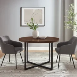 Kirkland's Home Round And Black X Base Dining Table- Dining Tables