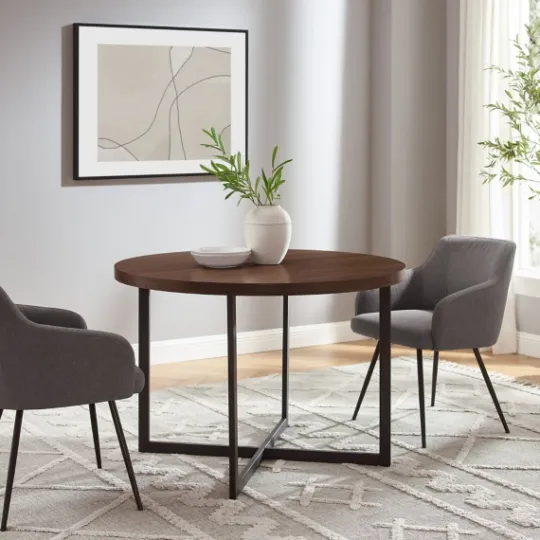 Kirkland's Home Round And Black X Base Dining Table- Dining Tables