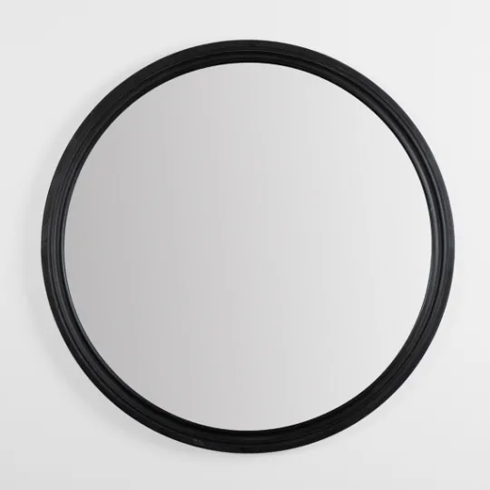 Kirkland's Home Round Black Wood Ridged Mirror- Decorative Mirrors