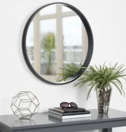 Kirkland's Home Round Black Wood Travis Accent Mirror- Decorative Mirrors