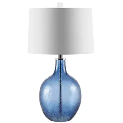 Kirkland's Home Round Blue Textured Glass Table Lamp- Table Lamps