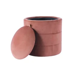 Kirkland's Home Round Blush Velvet Storage Ottoman- Benches & Ottomans
