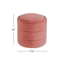 Kirkland's Home Round Blush Velvet Storage Ottoman- Benches & Ottomans