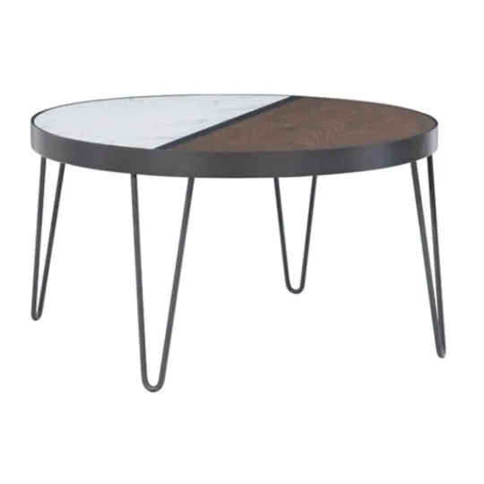 Kirkland's Home Round Brown Wood And White Marble Top Coffee Table- Coffee Tables