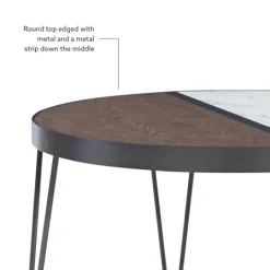 Kirkland's Home Round Brown Wood And White Marble Top Coffee Table- Coffee Tables
