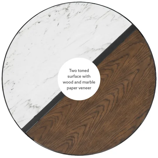 Kirkland's Home Round Brown Wood And White Marble Top Coffee Table- Coffee Tables