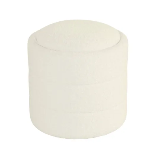 Kirkland's Home Round Cream Boucle Storage Ottoman- Benches & Ottomans