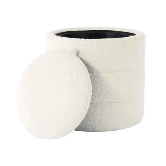 Kirkland's Home Round Cream Boucle Storage Ottoman- Benches & Ottomans