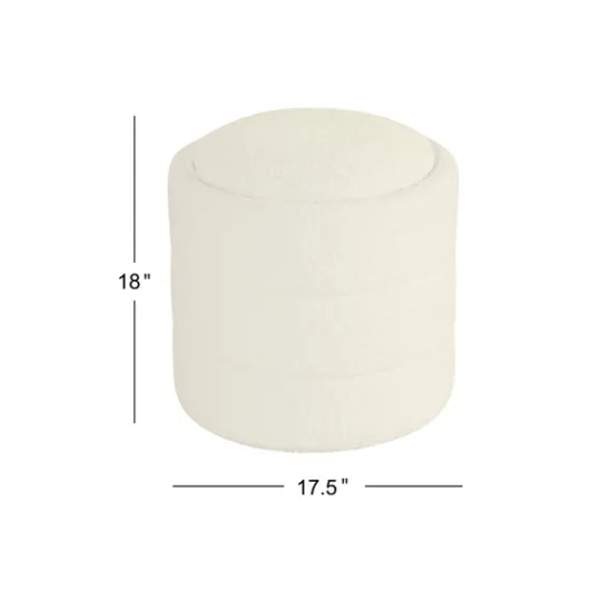 Kirkland's Home Round Cream Boucle Storage Ottoman- Benches & Ottomans