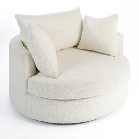 Kirkland's Home Round Cream Boucle Swivel Accent Chair- Accent Chairs