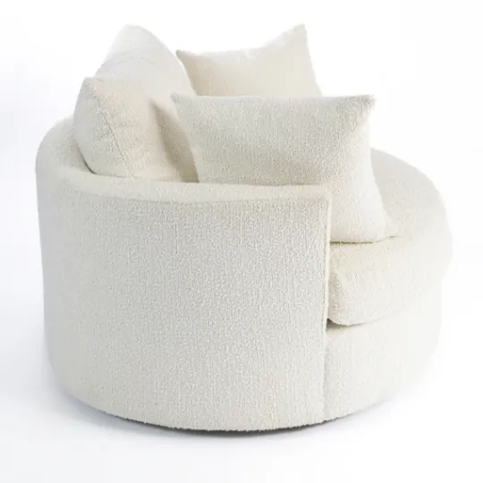 Kirkland's Home Round Cream Boucle Swivel Accent Chair- Accent Chairs