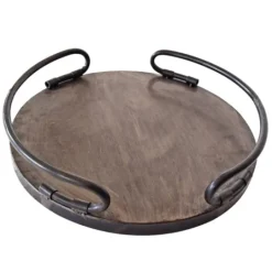 Kirkland's Home Round Curved Metal Handles Tray- Decorative Trays