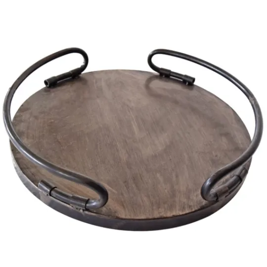 Kirkland's Home Round Curved Metal Handles Tray- Decorative Trays