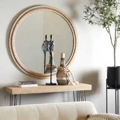 Kirkland's Home Round Distressed Beaded Wall Mirror, 44 In.- Decorative Mirrors