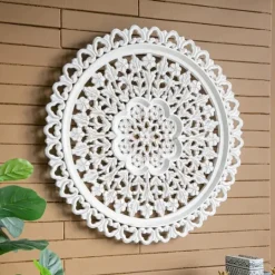Kirkland's Home Round Distressed Wood Carved Wall Plaque- Wall Plaques