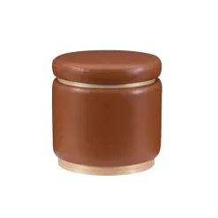 Kirkland's Home Round Faux Leather Storage Ottoman- Benches & Ottomans
