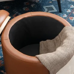 Kirkland's Home Round Faux Leather Storage Ottoman- Benches & Ottomans