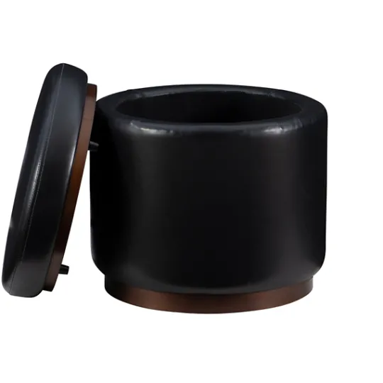 Kirkland's Home Round Faux Leather Storage Ottoman- Benches & Ottomans