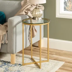 Kirkland's Home Round Gold Metal And Glass Side Table- Accent & End Tables