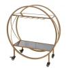 Kirkland's Home Round Gold Mirrored Shelves Bar Cart- Kitchen Islands & Bar Carts