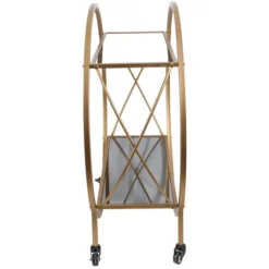 Kirkland's Home Round Gold Mirrored Shelves Bar Cart- Kitchen Islands & Bar Carts