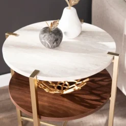 Kirkland's Home Round Gold 2-Tier Accent Table- Accent & End Tables