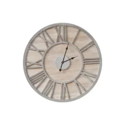 Kirkland's Home Round Gray And Natural Wooden Wall Clock- Clocks