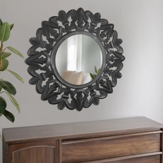 Kirkland's Home Round Hand Carved Mandala Medallion Mirror- Decorative Mirrors