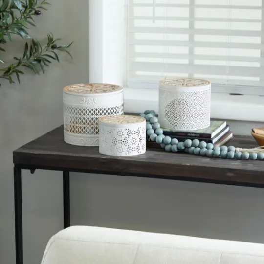 Kirkland's Home Round Intricate Laser Cut Boxes, Set Of 3- Baskets & Boxes