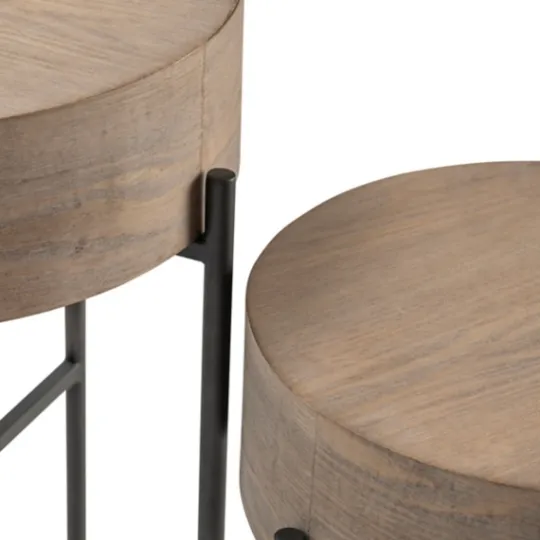 Kirkland's Home Round Light Wood And Metal Accent Tables, Set Of 2- Accent & End Tables