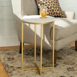 Kirkland's Home Round Marble And Gold Accent Table- Accent & End Tables