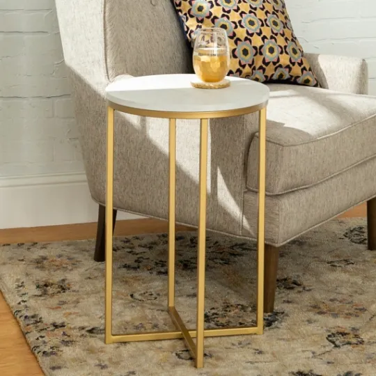 Kirkland's Home Round Marble And Gold Accent Table- Accent & End Tables